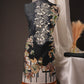 Black Printed Pakistani Unstitched Suit with Embroidered Neck Patch & Hand Puff Sleeves
