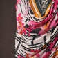 Black Printed Pakistani Unstitched Suit with Embroidered Neck Patch & Hand Puff Sleeves