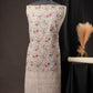 Cream Textured Floral Garden Print Cotton Unstitched Suit with Thread Work & Chiffon Dupatta