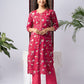Red Cotton Blend Kurta Set with Floral Paisley Print & Chiffon Dupatta