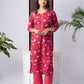 Red Cotton Blend Kurta Set with Floral Paisley Print & Chiffon Dupatta