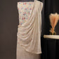 Cream Textured Floral Garden Print Cotton Unstitched Suit with Thread Work & Chiffon Dupatta