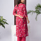 Red Cotton Blend Kurta Set with Floral Paisley Print & Chiffon Dupatta