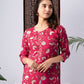 Red Cotton Blend Kurta Set with Floral Paisley Print & Chiffon Dupatta