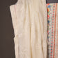 Cream Textured Floral Garden Print Cotton Unstitched Suit with Thread Work & Chiffon Dupatta