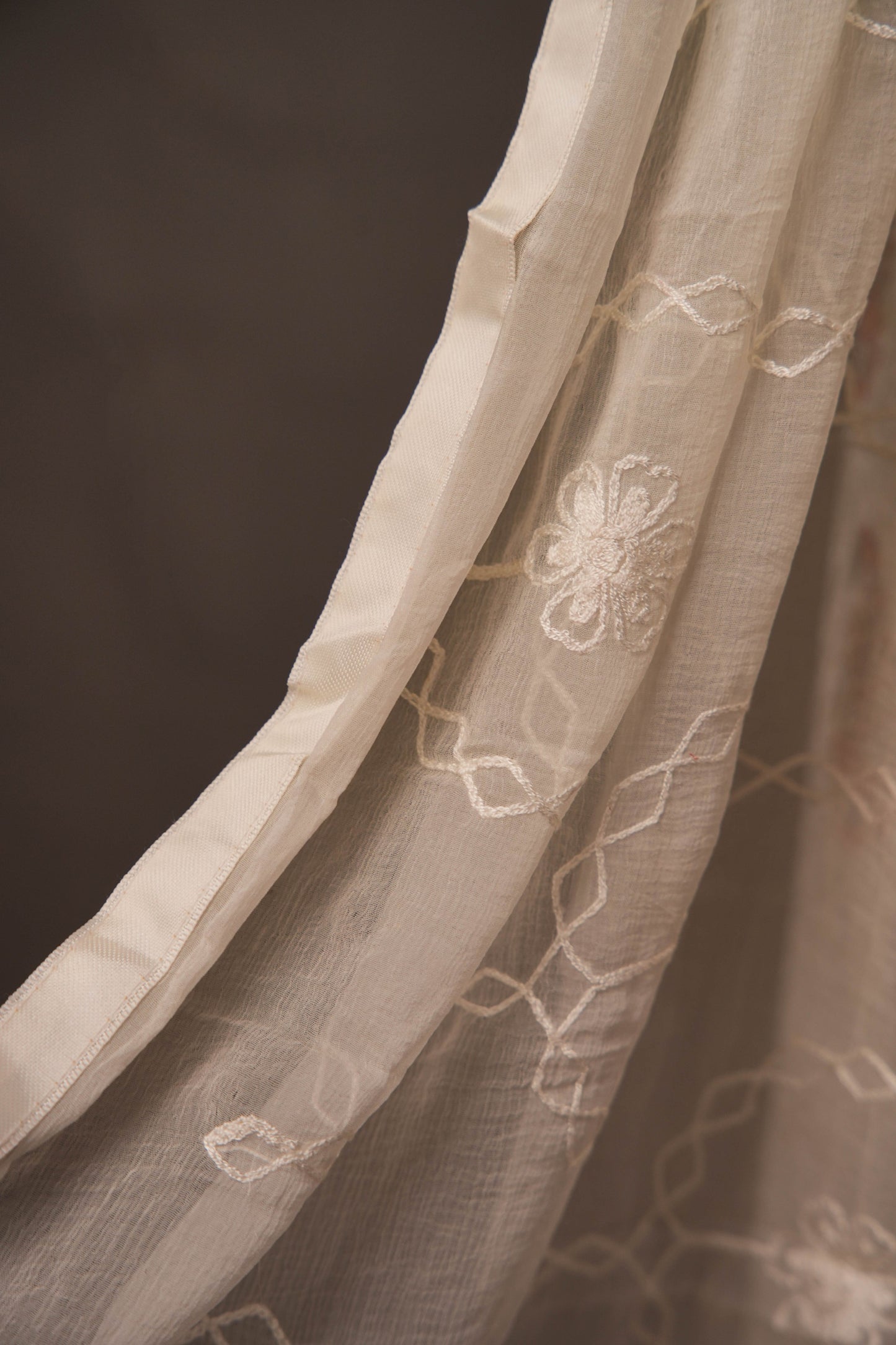 Cream Butti Paisley Cotton Unstitched Suit with Thread Work & Chiffon Dupatta