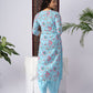 Sky Blue Floral Print Rayon Kurta Set with Self-Design Dupatta
