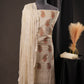 Cream Butti Paisley Cotton Unstitched Suit with Thread Work & Chiffon Dupatta