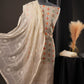 Cream Striped Floral Butti Print Cotton Unstitched Suit with Thread Work & Chiffon Dupatta