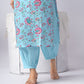Sky Blue Floral Print Rayon Kurta Set with Self-Design Dupatta