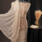 Cream Diamond Butti Jaal Print Cotton Unstitched Suit with Thread Work & Chiffon Dupatta
