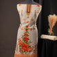 Elegant Off-White Orange Georgette Ciffly Unstitched Suit with Floral Print & Embroidered Neckline