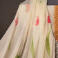 Elegant Off-White Orange Georgette Ciffly Unstitched Suit with Floral Print & Embroidered Neckline