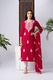 Red Silk Blend Embroidered Kurta Set with Printed Dupatta