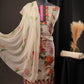 Off-White Georgette Unstitched Suit with Pink Panel Neck & Floral Printed Dupatta