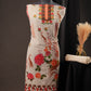 Off-White Georgette Unstitched Suit with Peach Panel Neck & Floral Printed Dupatta