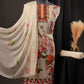 Off-White Georgette Unstitched Suit with Peach Panel Neck & Floral Printed Dupatta