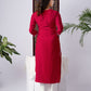 Red Silk Blend Embroidered Kurta Set with Printed Dupatta