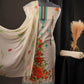Elegant Off-White Green Georgette Ciffly Unstitched Suit with Floral Print & Embroidered Neckline