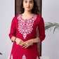 Red Silk Blend Embroidered Kurta Set with Printed Dupatta