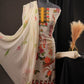 Off-White Georgette Unstitched Suit with Yellow Panel Neck & Floral Printed Dupatta