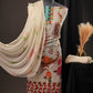 Off-White Georgette Unstitched Suit with Sky Blue Panel Neck & Floral Printed Dupatta