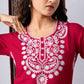 Red Silk Blend Embroidered Kurta Set with Printed Dupatta