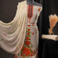 Elegant Off-White Rust Brown Georgette Ciffly Unstitched Suit with Floral Print & Embroidered Neckline