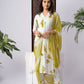 White & Yellow Tie-Dye Print Rayon Kurta Set with Dupatta