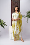 White & Yellow Tie-Dye Print Rayon Kurta Set with Dupatta
