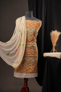 Zig-Zag Charm Georgette Unstitched Suit with Floral Design and Printed Dupatta