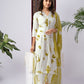 White & Yellow Tie-Dye Print Rayon Kurta Set with Dupatta