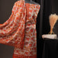 Off-White Cotton Unstitched Suit with Orange Floral Printed On Top & Ciffly Dupatta