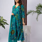 Teal Blue Floral Print Rayon Kurta Set with Dupatta