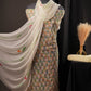Off-White Leaf Print Georgette Unstitched Suit with Floral Chiffon Dupatta