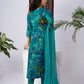 Teal Blue Floral Print Rayon Kurta Set with Dupatta