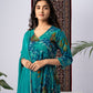 Teal Blue Floral Print Rayon Kurta Set with Dupatta