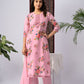 Blush Pink Floral Print Rayon Kurta Set with Dupatta