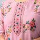 Blush Pink Floral Print Rayon Kurta Set with Dupatta