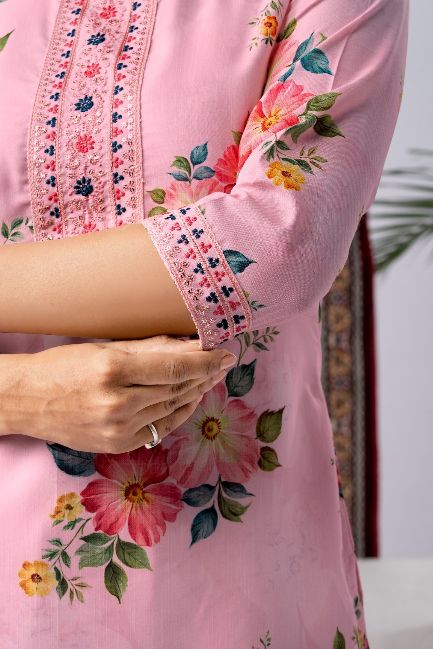 Blush Pink Floral Print Rayon Kurta Set with Dupatta