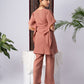 Peach Embroidered Pure Silk Co-Ord Set with V-Neck