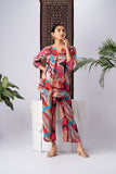 Multicolour Abstract Print Silk Blend Co-Ord Set