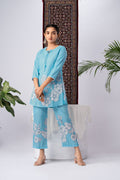 Sky Blue Floral Print Viscose Rayon Co-Ord Set
