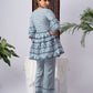 Blue & White Printed Silk Blend Co-Ord Set with Flared Sleeves
