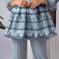 Blue & White Printed Silk Blend Co-Ord Set with Flared Sleeves