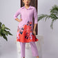 Purple & Coral Floral Print Viscose Rayon Co-Ord Set with Shirt Collar