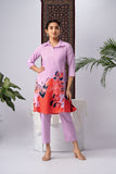 Purple & Coral Floral Print Viscose Rayon Co-Ord Set with Shirt Collar