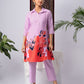 Purple & Coral Floral Print Viscose Rayon Co-Ord Set with Shirt Collar