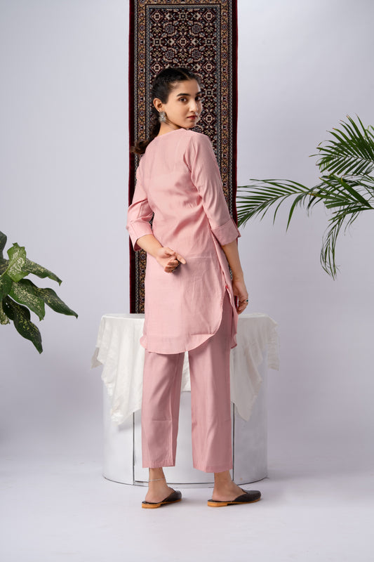 Blush Pink Embroidered Viscose Rayon Co-Ord Set