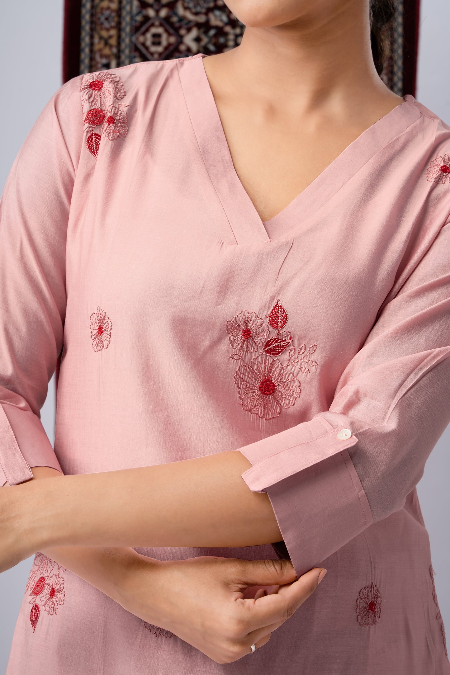 Blush Pink Embroidered Viscose Rayon Co-Ord Set